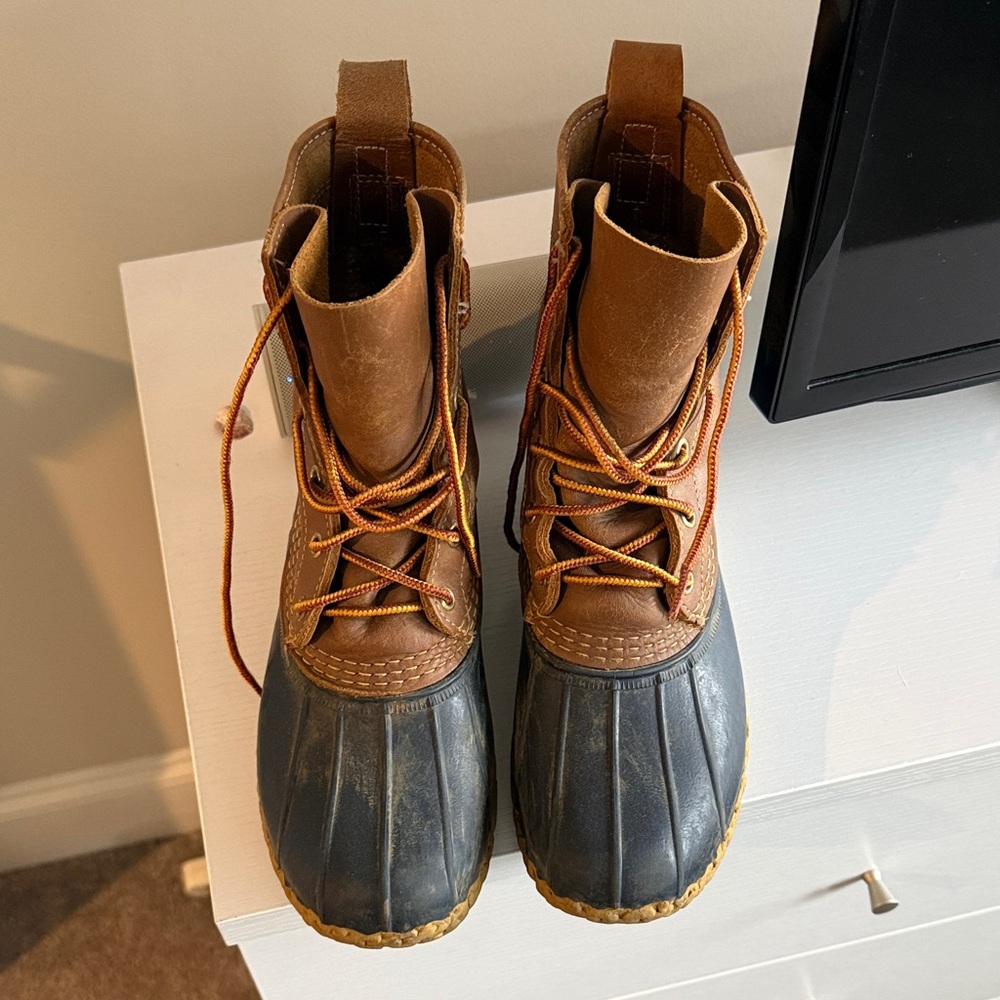 L.L. Bean Tan and Navy Bean Boots